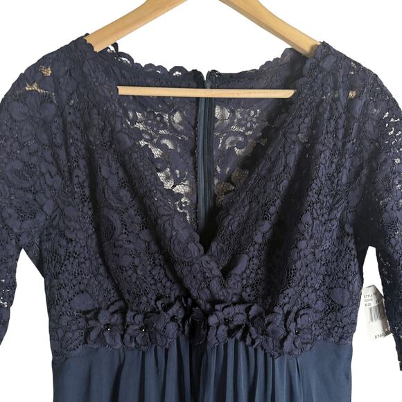 Rickie Freeman Teri Jon Navy Blue Lace Empire Waist Chiffon Formal Gown 10 - Picture 6 of 13